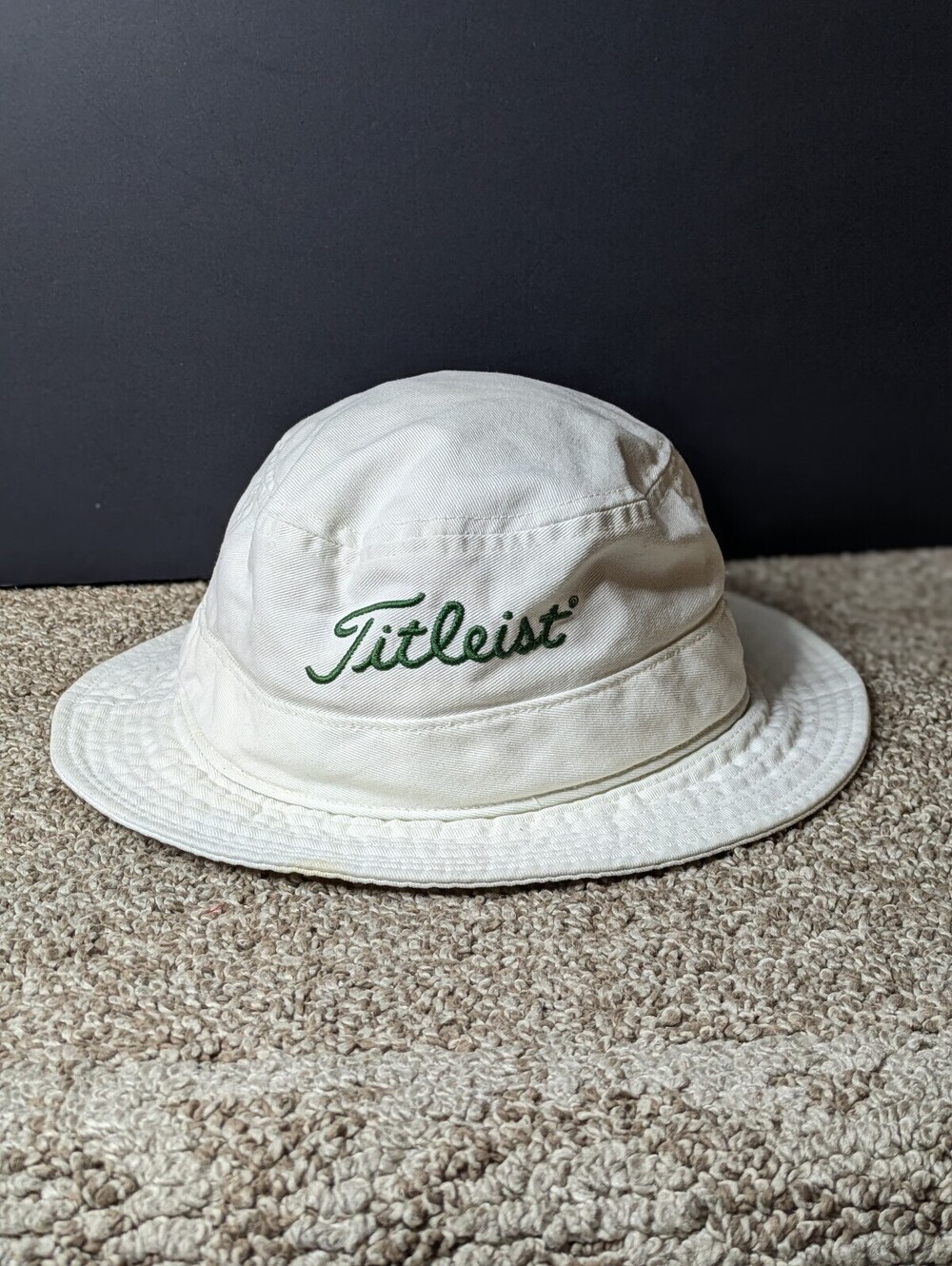 Titleist Vintage Bucket Hat White Green Cotton Script Golf Sun Hat OSFM